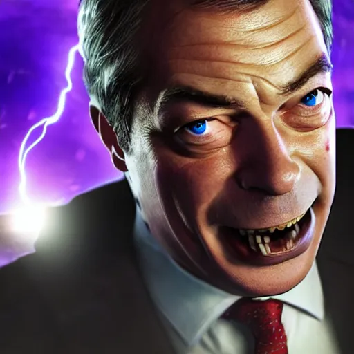 Image similar to nigel farage in world of warcraft, splash art, movie still, cinematic lighting, dramatic, octane render, long lens, shallow depth of field, bokeh, anamorphic lens flare, 8 k, hyper detailed, 3 5 mm film grain