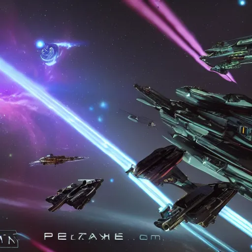 Image similar to epic space battle, star citizen render, nebula, laser beams, incredible detail