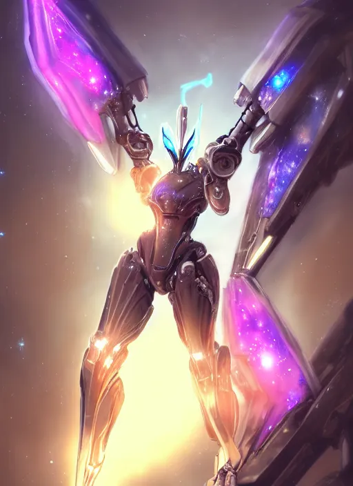 Prompt: cinematic shot, cosmic sized perfectly proportioned stunning beautiful hot female warframe, robot mecha female dragon head, mecha maw, silver armor, fuschia leds, floating in empty space, nebula sized, holding a galaxy, epic proportions, epic size, epic scale, furry art, dragon art, giantess art, warframe fanart, furaffinity, deviantart