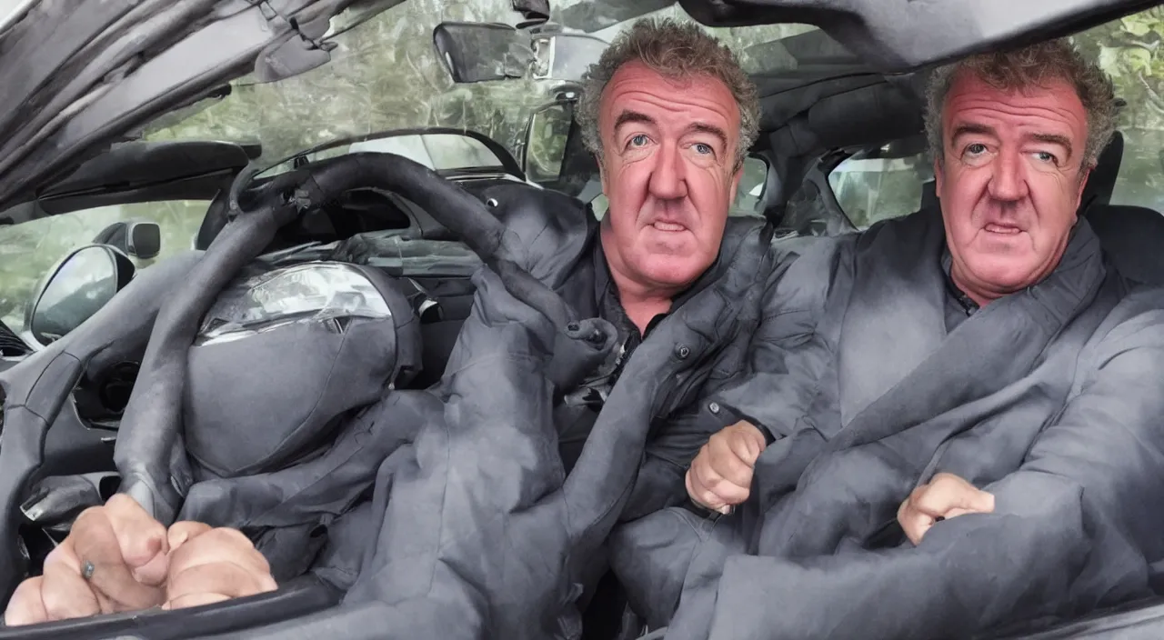 Prompt: a photo of jeremy clarkson in a car he doesn't like, high detail, high definition, 8k, photorealistic,