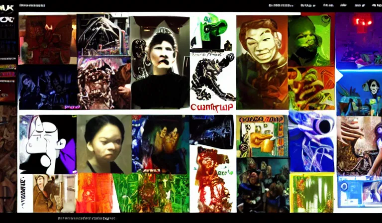 Image similar to Website for a Filipino cyberdeath cult, app design, web design, screenshot, System Shock 2, Deus Ex, by Nam June Paik, Frida Kahlo, Shiro Takatani