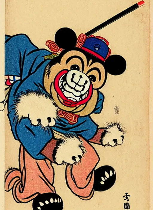 Image similar to freddy fazbear as a yokai illustrated by kawanabe kyosai and toriyama sekien