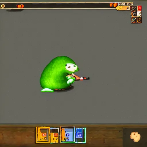 Image similar to cs 1. 6 game screenshot, character in shape of kiwi