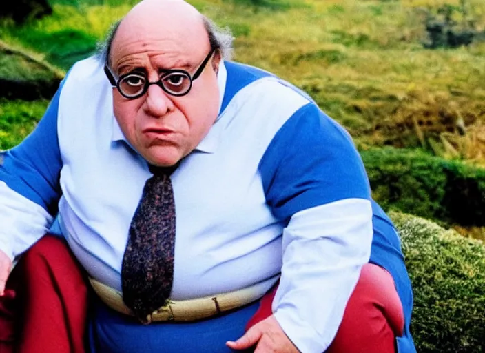 Prompt: photo of humpty dumpy with the face of danny devito