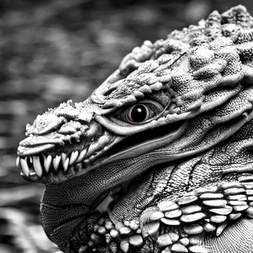 Image similar to real life Pokemon, creepy, scaly, menacing, evil, realistic, slight overcast, sharp focus