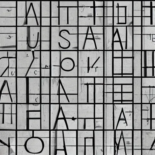 Image similar to latin alphabet in square boxes, mathematical, symmetrical, grayscale, sharp