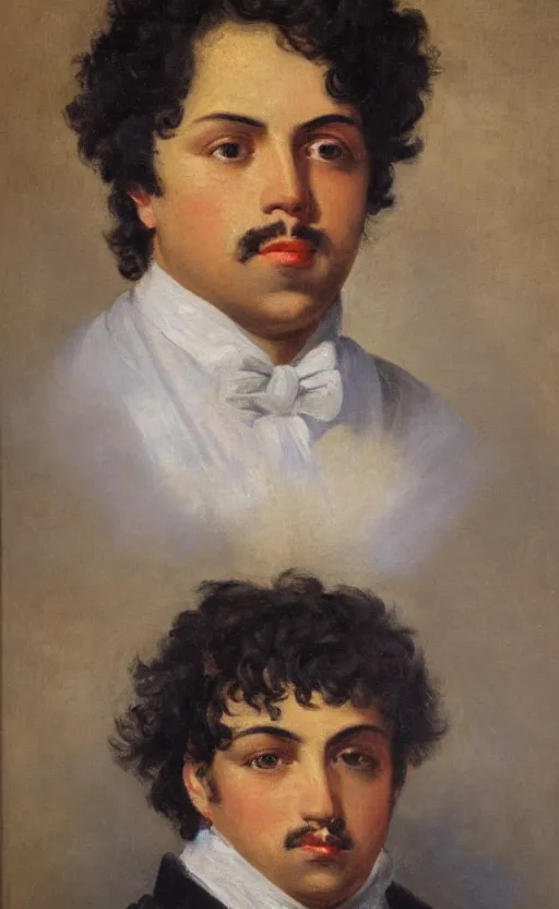 Prompt: Portrait of young Alexandre Dumas, oil on canvas, highly detailed, by Delacroix, 8k