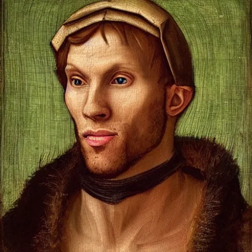 Image similar to A 15th century medieval renaissance oil painting of Jerma985, portrait of Jerma985, grainy, realistic, very realistic, hyperrealistic, highly detailed, very detailed, extremely detailed, very neat, very epic, very cool, detailed, trending on artstation