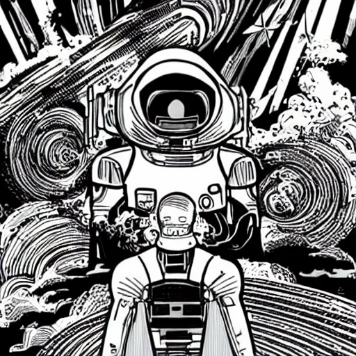 Image similar to colorful mcbess style interstellar war