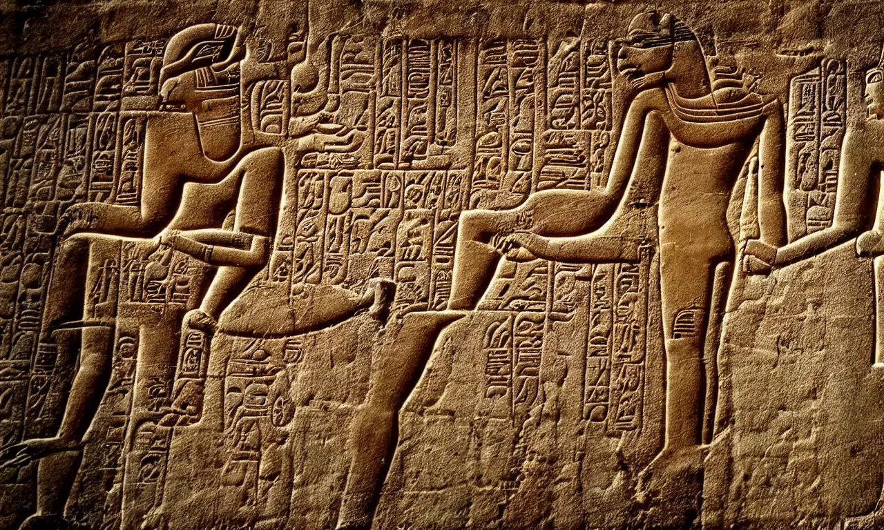 Prompt: ancient hieroglyphics depicting nicolas cage. dslr photograph, high resolution, intricate details, photorealistic.