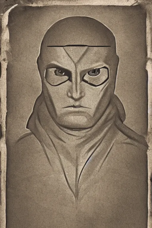 Image similar to snake eyes from g. i. joe, portrait, full body, symmetrical features, silver iodide, 1 8 8 0 photograph, sepia tone, aged paper, sergio leone, master prime lenses, cinematic