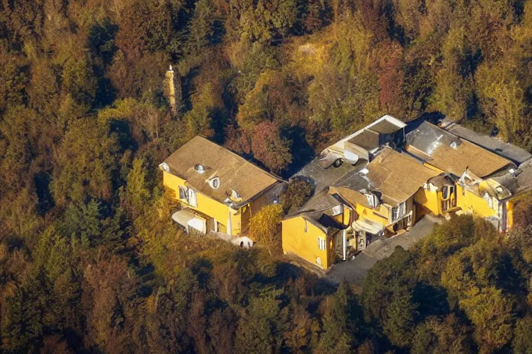 Prompt: cyberpunk, an estate agent listing external photo of a golden 5 bedroom detached house, made of gold, metal, golden, sparkling, in the countryside, sunny day, clear skies, by Paul Lehr