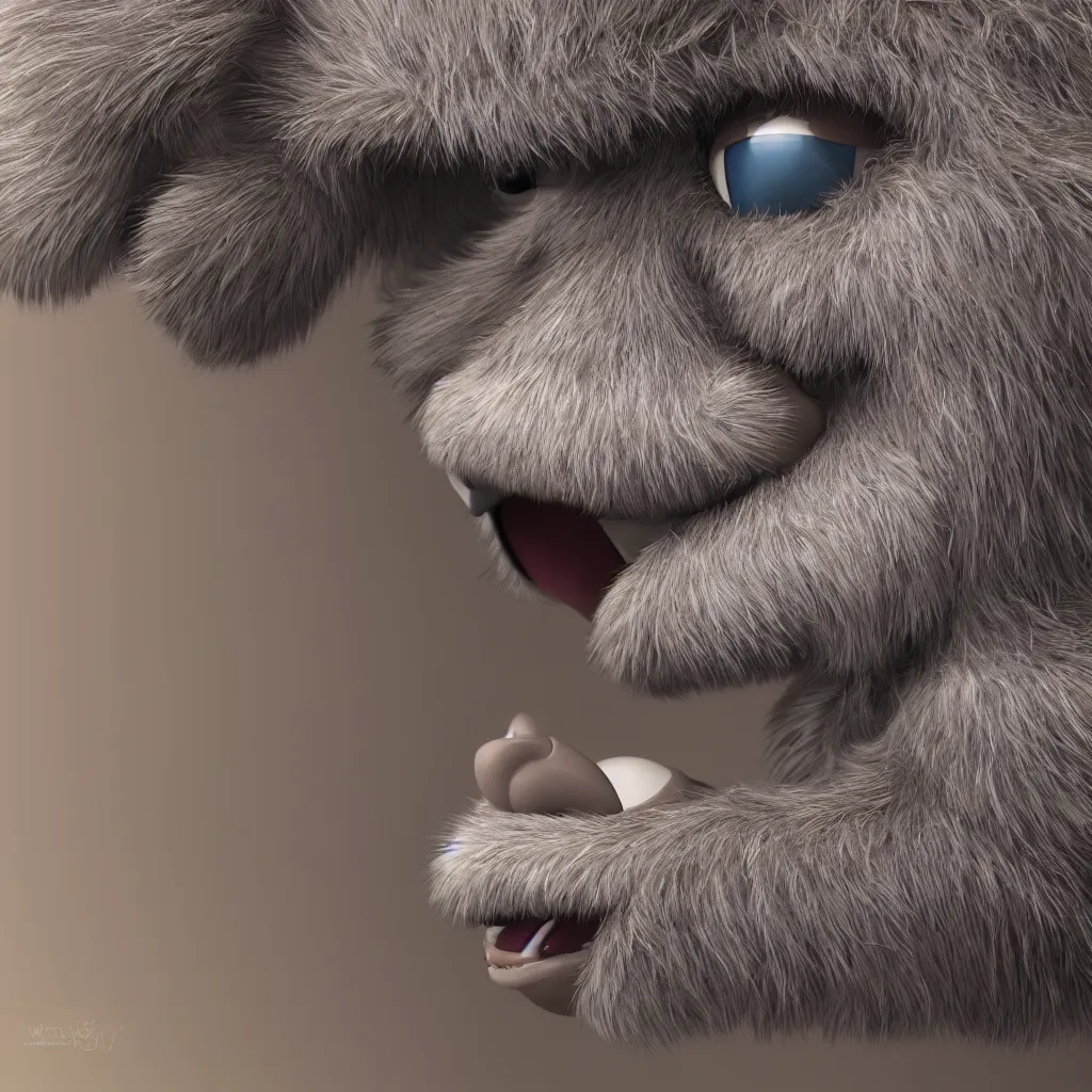 Prompt: Miniature closeup 3D illustration of a furry monster. Digital art trending on WLOP. Award winning Pixar render