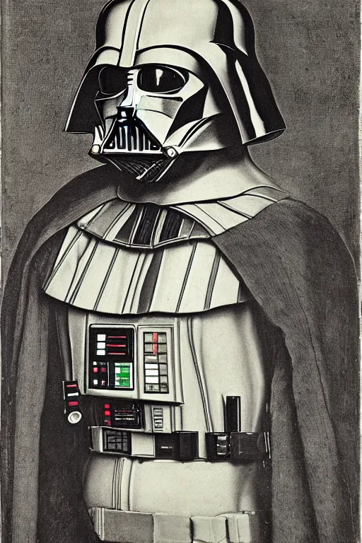 Image similar to portrait of Dart Vader by Hans Holbein,