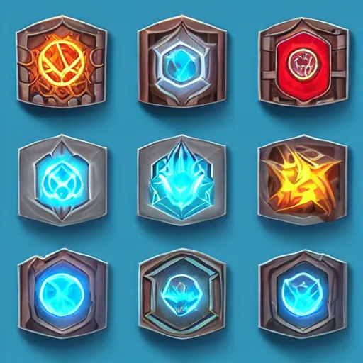 Image similar to ice mage skills icons set, UI, HD sticker, line art, trending on artstation