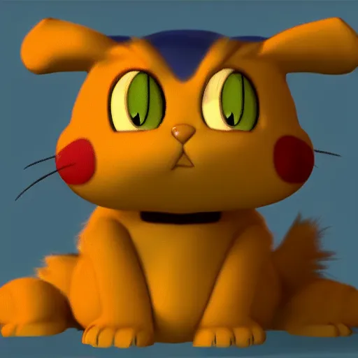 Image similar to garfield the cat as a pokemon, cgi