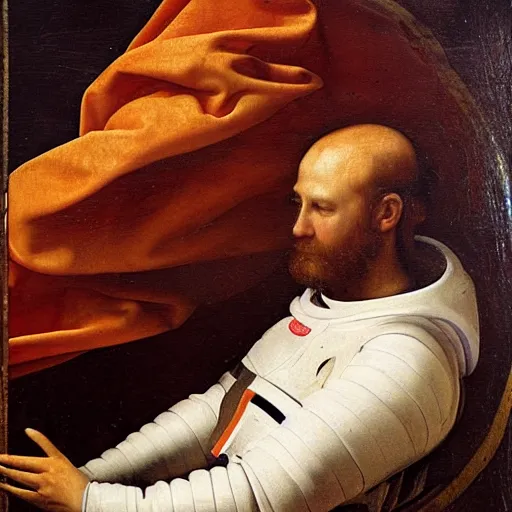 Image similar to beautiful renaissance painting of an astronaut floating in space