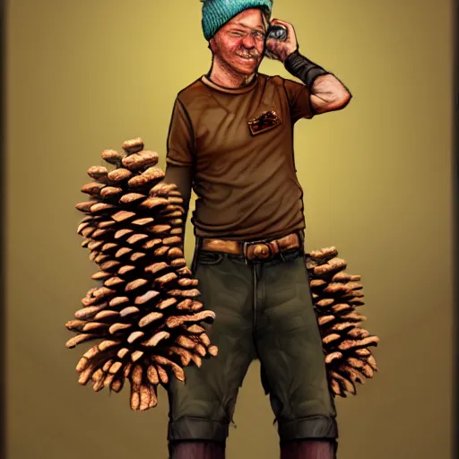 Image similar to man in pine cone costume, concept art