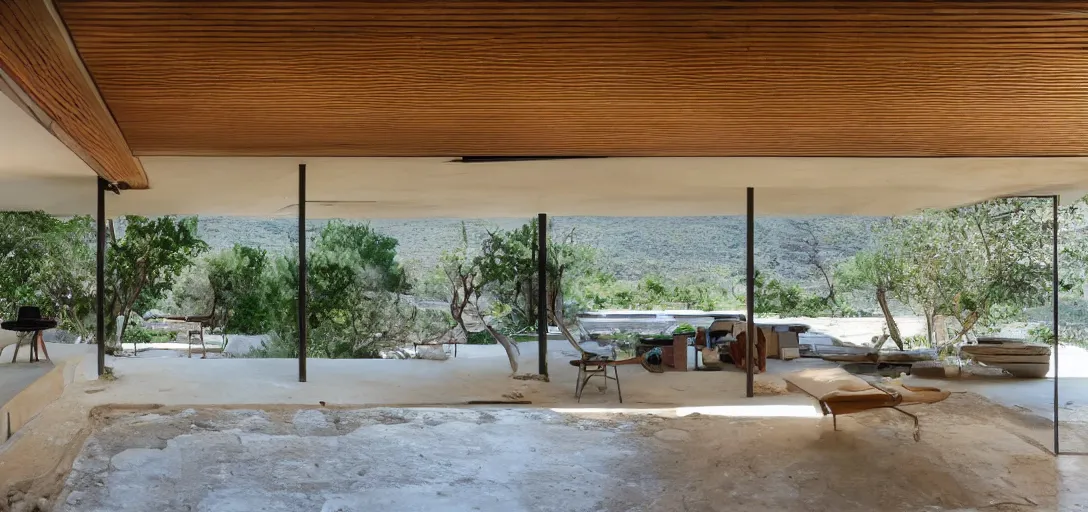 Image similar to a midcentury house in ancient greece.