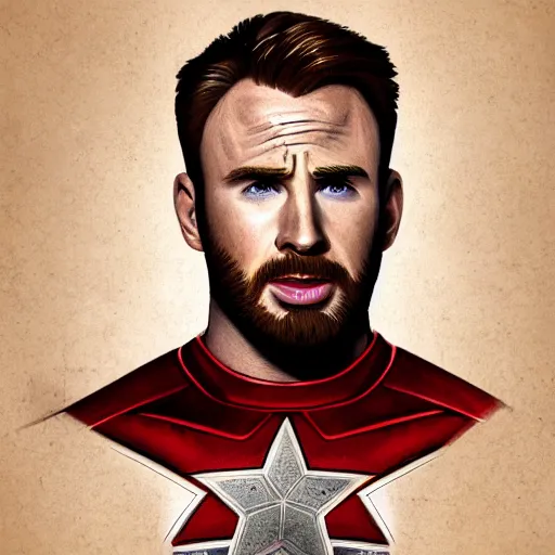 Image similar to portrait of chris evans from movie captain america, highly detailed, centered, solid color background, digital painting