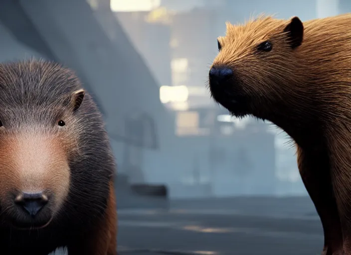 Image similar to venom fused with a capybara, ultra realistic 4 k unreal engine very cinematic render with ray tracing bloom ambient occlusion strong reflections depth of field fog