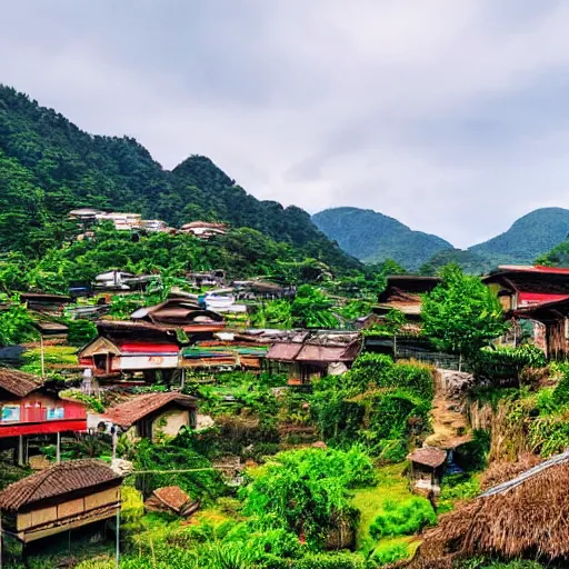 Prompt: a butiful jappanese traditional village on a cliff side with mountains in the background-n 4