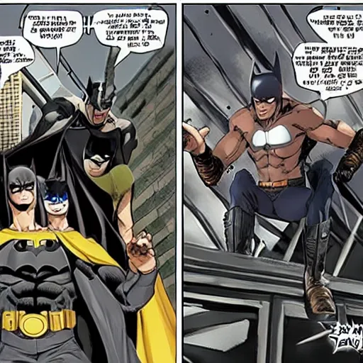 Prompt: standoff between batman and one punch man, on a train roof, in egypt, very detailed and realistic