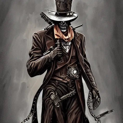 Image similar to clint eastwood as steampunk grim reaper, scifi, intricate, elegant, highly detailed, digital painting, artstation, concept art, smooth, sharp focus, illustration, art by giger