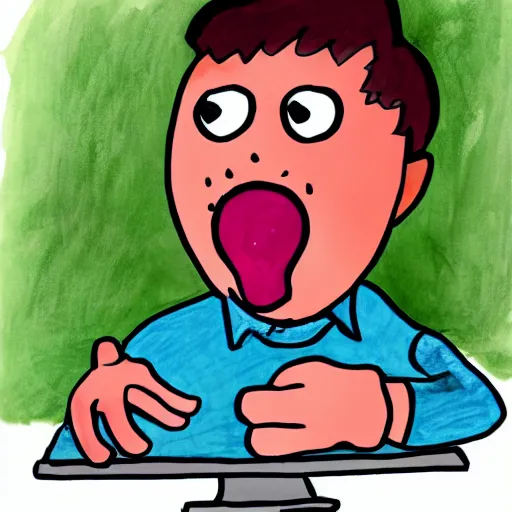 Image similar to child's drawing of a person with big tongue wet licking the monitor screen