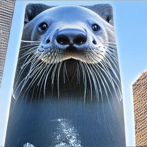 Prompt: a gigantic otter made of skyscraper