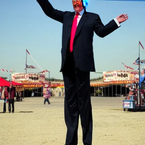 Image similar to Donald trump tallest man in the world being showed off at a circus