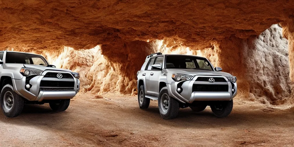 Prompt: A toyota 4runner in a cave made of candy