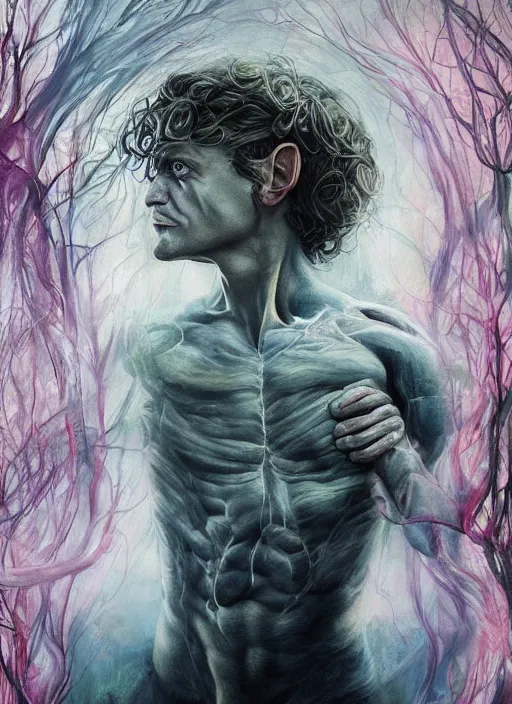 Prompt: orlando bloom as gollum, painting by anna dittmann,