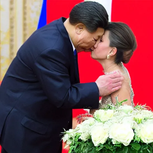 Prompt: Xi kiss with Putin