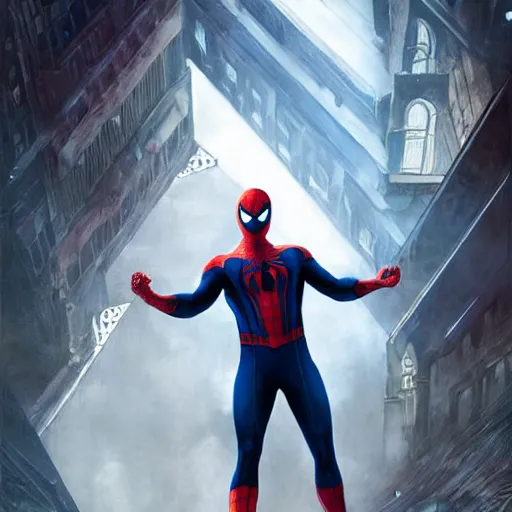 Image similar to ryan reynolds as spider - man, wearing a black and blue suit, cinematic, volumetric lighting, f 8 aperture, cinematic eastman 5 3 8 4 film, photorealistic by greg rutkowski, by stanley artgerm, by alphonse mucha