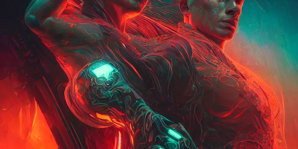 Image similar to altered carbon, neon, fibonacci, sweat drops, insane, intricate, highly detailed, digital painting, artstation, concept art, smooth, sharp focus, illustration, Unreal Engine 5, 8K, art by artgerm and greg rutkowski and alphonse mucha