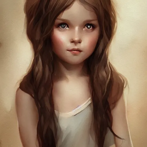 Image similar to little girl, brown hair, cute, georgeus, portrait, watercolor, high detalied, digital art, artstation, by charlie bowater