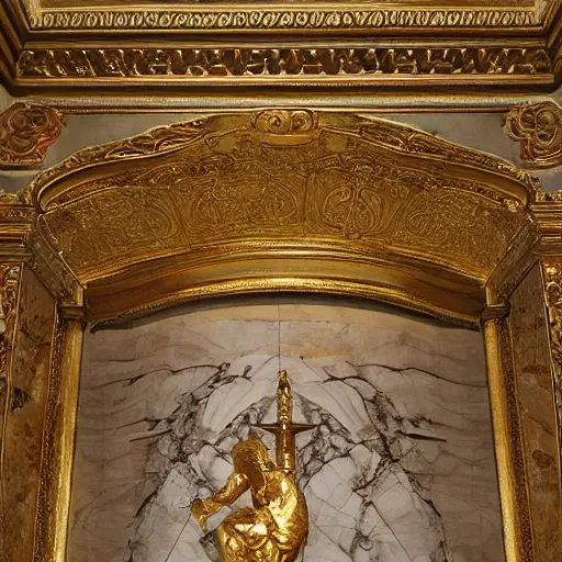 Prompt: ornate marble and gold wall, full of paintings of angels, highly detailed