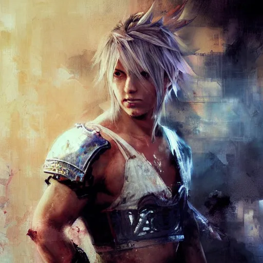 Image similar to final fantasy tidus, jeremy mann painting