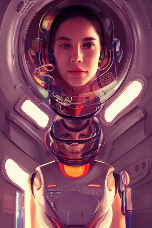 Image similar to portrait futuristic beautiful South american Airforce armored pilot Girl, at inside of future fighter aircraft, ssci-fi, fantasy, intricate, very very beautiful, elegant, human anatomy, neon light, highly detailed, digital painting, artstation, concept art, soft light, smooth, sharp focus, illustration, art by tian zi and WLOP and alphonse mucha