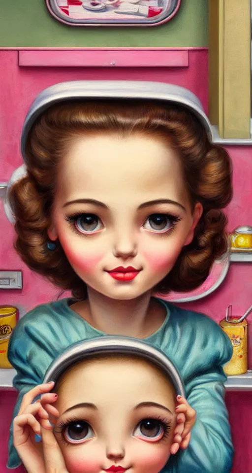 Image similar to closeup profile portrait of a 1 9 5 0 s diner, nicoletta ceccoli, mark ryden, lostfish, max fleischer, hyper realistic, artstation, illustration, digital paint, matte paint, vivid colors, bright, cheerful, detailed and intricate environment