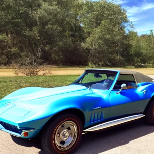 Image similar to a blue 1 9 6 9 corvette parked next to a 1 9 9 9 miata