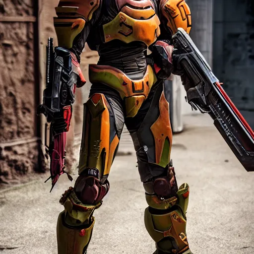 Image similar to doom slayer from doom eternal cosplay, photography, 9 0 s