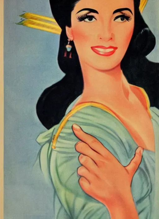 Prompt: beautiful black-haired arab woman, 1940s propaganda poster, full hd,highly detailed