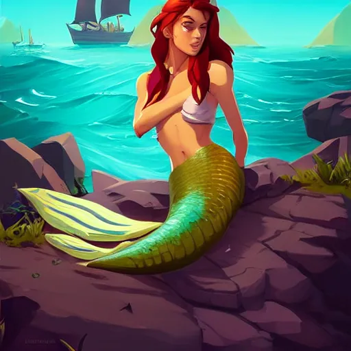 Image similar to painting mermaid treasure on sea of thieves game avatar hero smooth face median photoshop filter cutout vector, behance hd by jesper ejsing, by rhads, makoto shinkai and lois van baarle, ilya kuvshinov, rossdraws global illumination