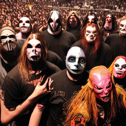 Image similar to slipknot concert moshpit of Juggalo jar jar binks