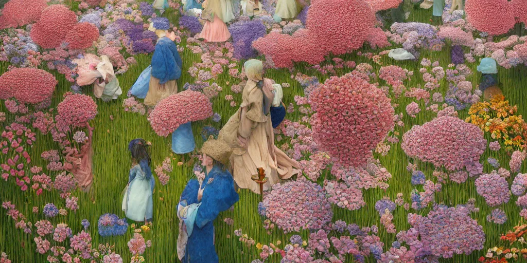 Prompt: a hiper intricate 3 d artwork of a beatifull house made from big flowers in the serene field, intricate, highly detailed, digital painting, artstation, concept art, extremely detailed, sharp focus, octane render wide view, smooth, digital illustration, colorfull, by wlop, by victo ngai, by hieronimus bosch