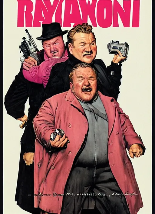 Image similar to ray winstone as a chubby supervillain wearing a pink trench coat, by norman rockwell and jason fabok and tom lovell and frank schoonover and dean cornwell