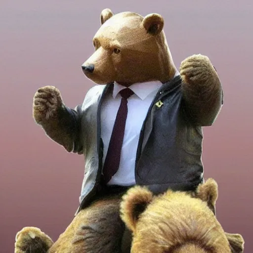 Image similar to vladimir putin riding a bear, very detailed face