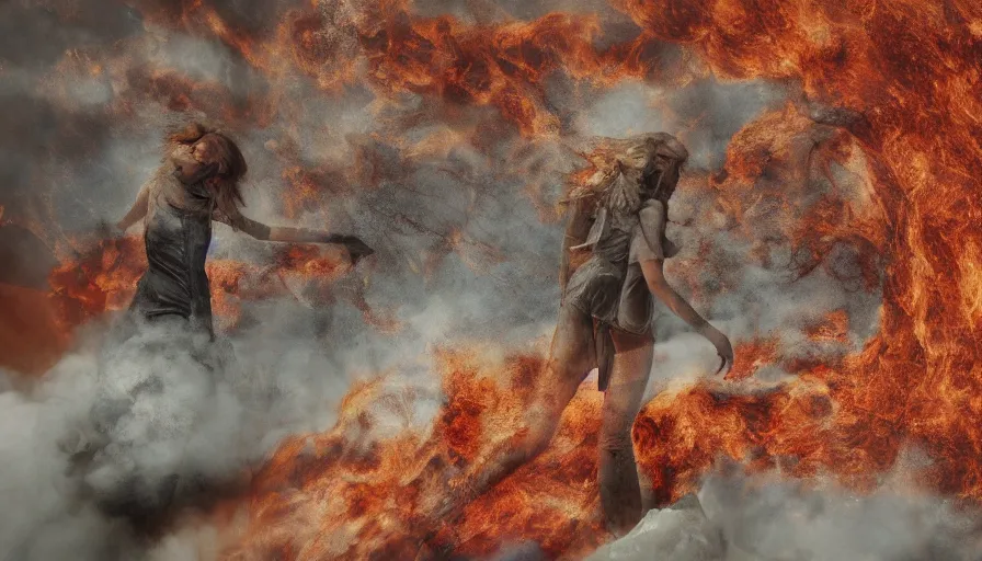 Image similar to A fashion Catwalk on a active volcano spewing lava, Fashion Photography, Octane, Redshift, High Detail